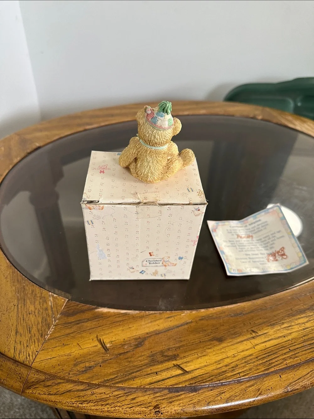 Cherished Teddies Tan and Pastel Green Bear Figurine Two sweet Two Bear
